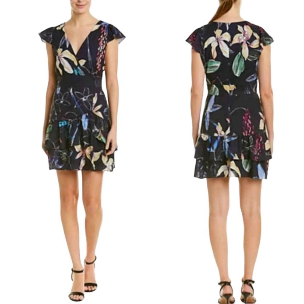 NWT Parker Women's Size MEDIUM Cosmic Fleur Ruffled Fit Flare Mini Dress Cocktai